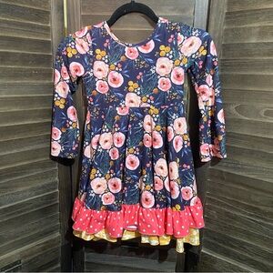 Only Little Once Floral Long Sleeve Little Girl’s Dress Ruffle Hem A Line Size 6